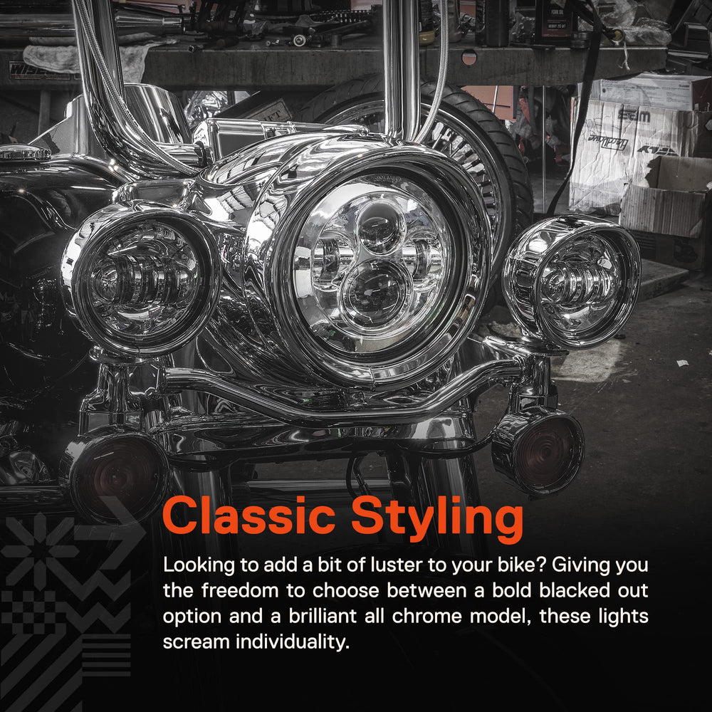 ONLINE LED STORE True Mods 7in Harley blacked-out headlight, bold style.