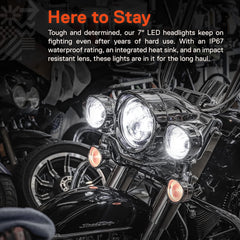 ONLINE LED STORE True Mods 7in Harley heat sink headlight, efficient cooling.