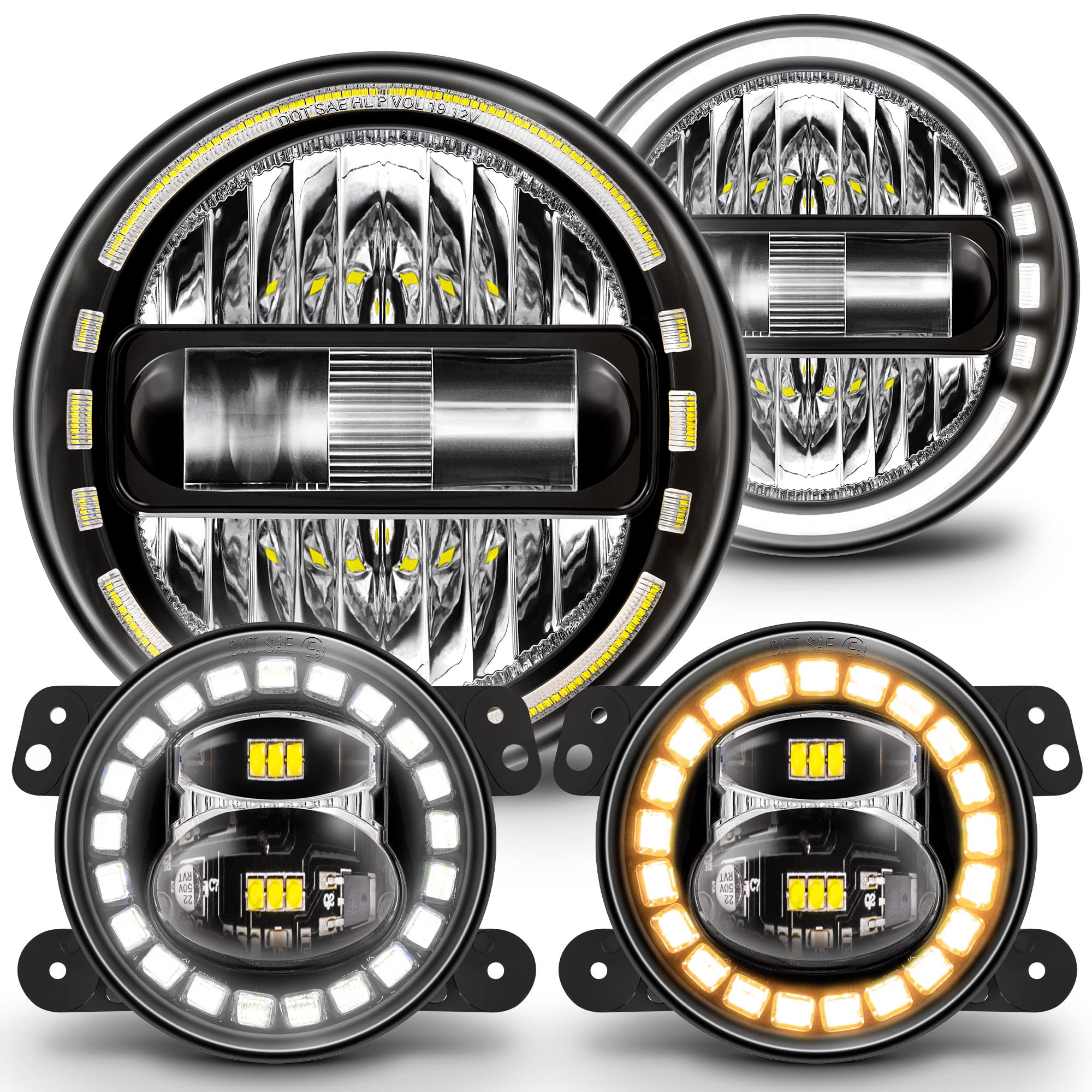 ONLINE LED STORE True Mods 7-inch headlights provide crisp low beams for Jeep Wrangler JK.