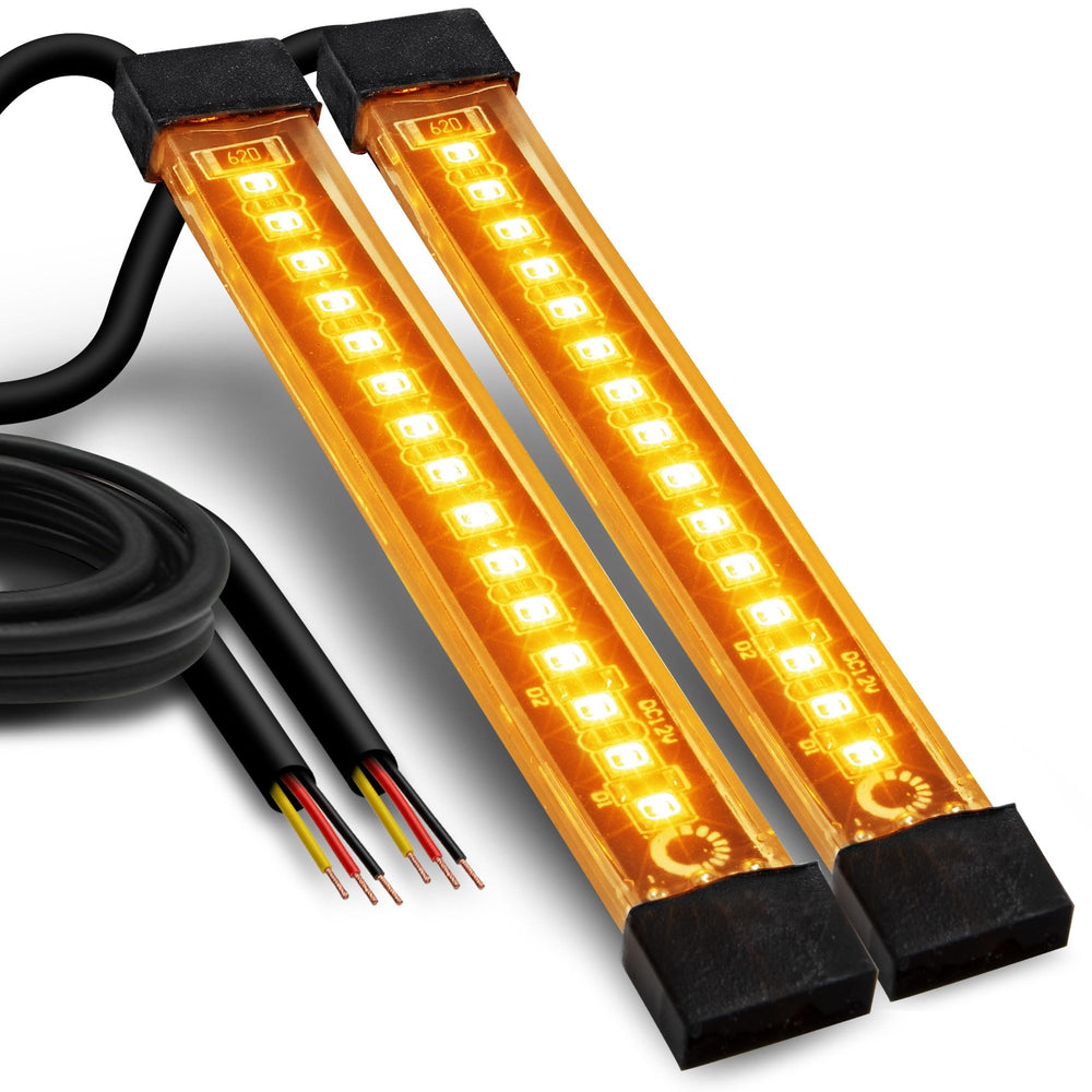 ONLINE LED STORE True Mods amber strip on motorcycle front fork for enhanced visibility