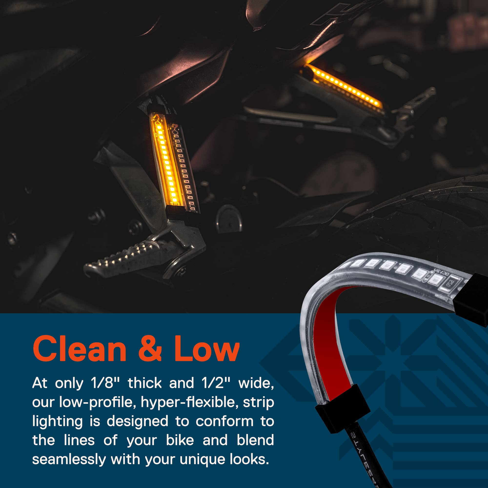 ONLINE LED STORE True Mods one eighth inch thick amber strip for low-profile lighting