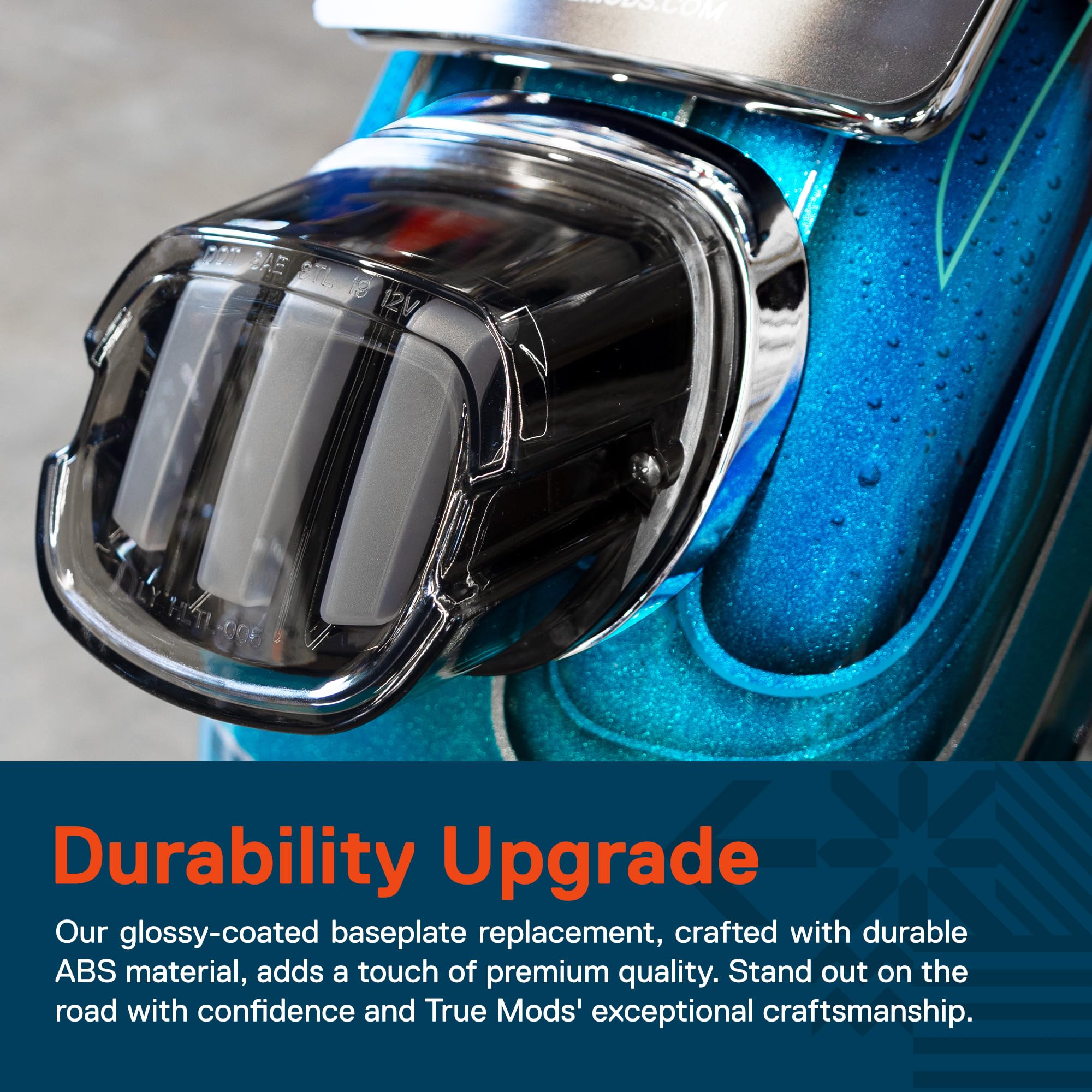True Mods black baseplate on Harley adds stealthy contrast and durable protection.