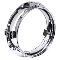 ONLINE LED STORE True Mods Chrome headlight ring bracket for Harley, precise fit upgrade.