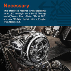ONLINE LED STORE True Mods Chrome 7-inch ring bracket for Road King, steady mounting.