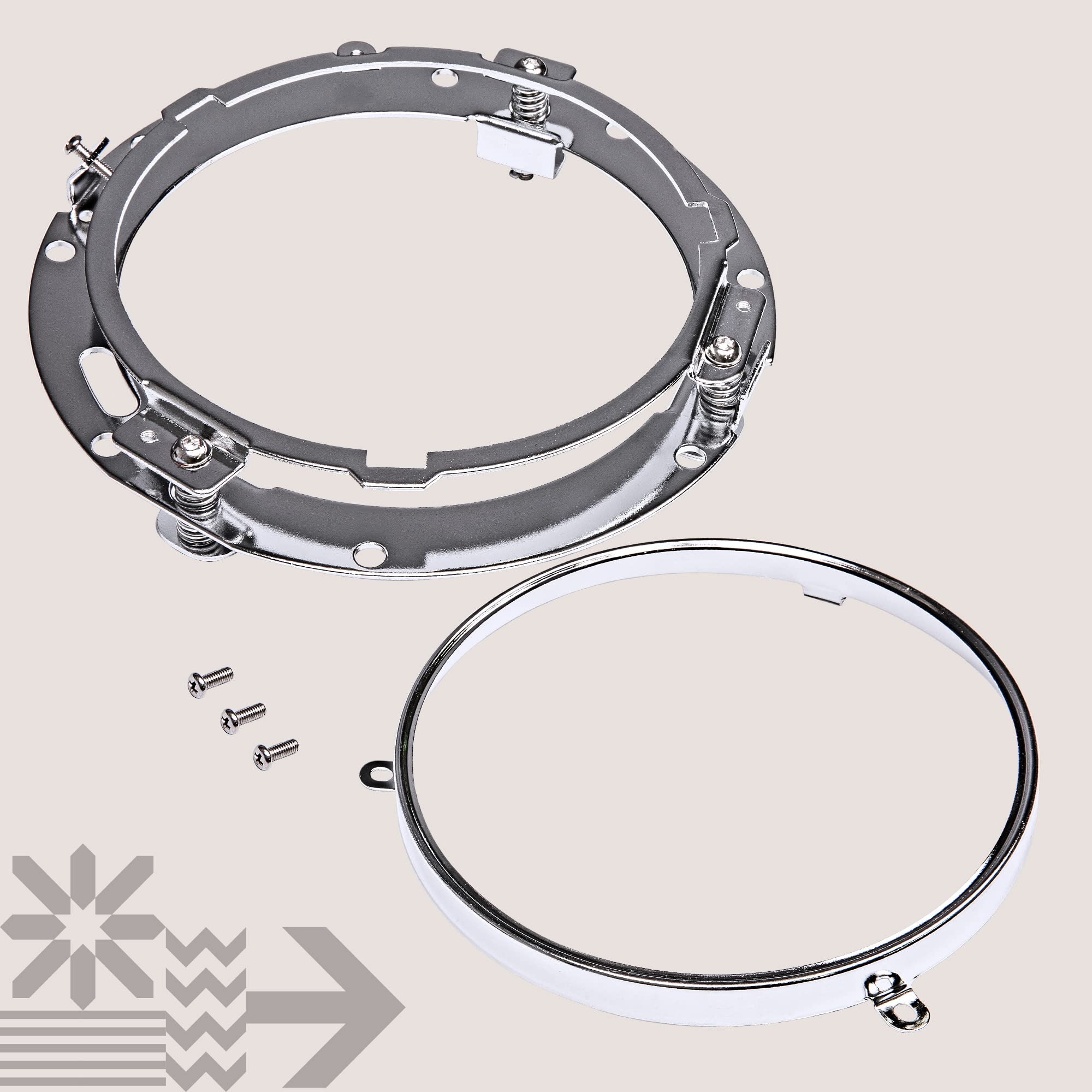 ONLINE LED STORE True Mods Chrome 7-inch headlight ring bracket, durable for long rides.
