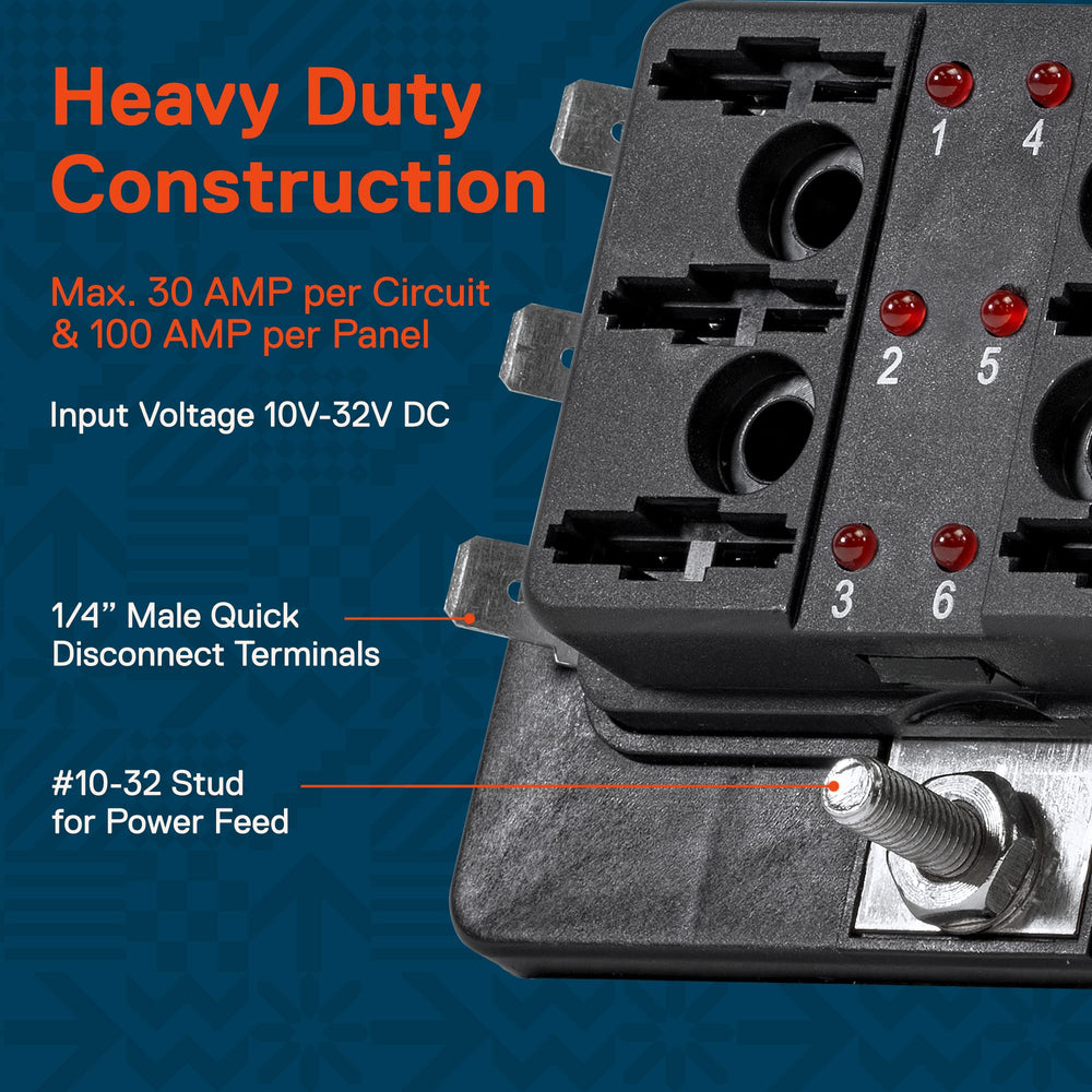 Power feed stud on Online LED Store True Mods fuse box for sturdy high-current connections