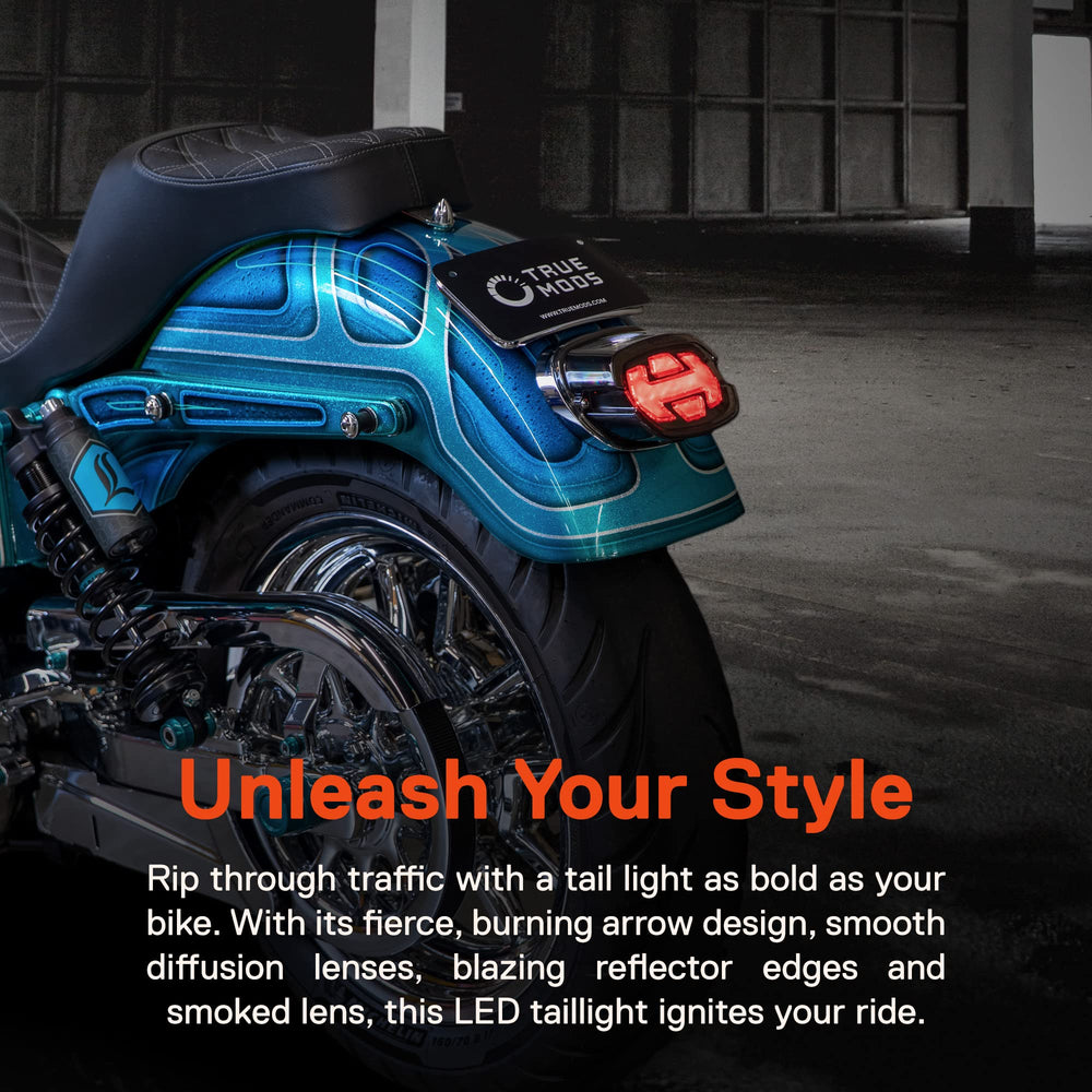 ONLINE LED STORE True Mods LED taillight with smoked lens enhances stealth styling.