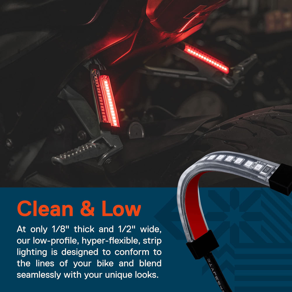 ONLINE LED STORE True Mods low-profile flexible strip mirrors bike lines.