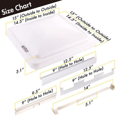 ONLTCO Expert RV vent lid close-up highlighting durable metal hinges.