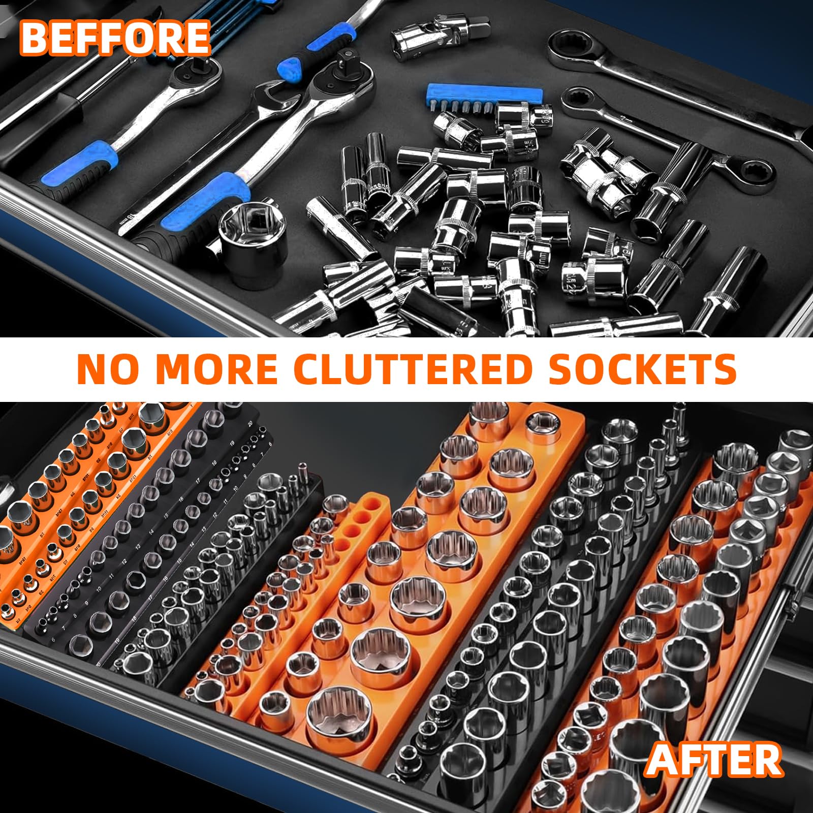 Onsski quarter-inch drive tray keeps small sockets neatly labeled.