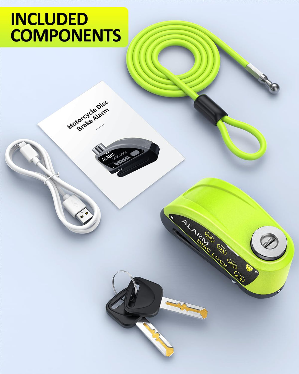 Onvian package contents include charger, cable, keys, and manual for ready setup.