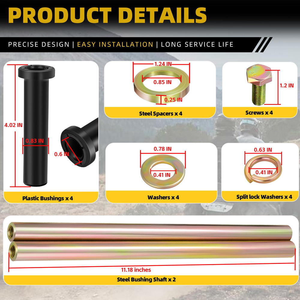 ONYUOKU front lower A-arm kit in OEM-spec allows easy swap with compatible Polaris models.