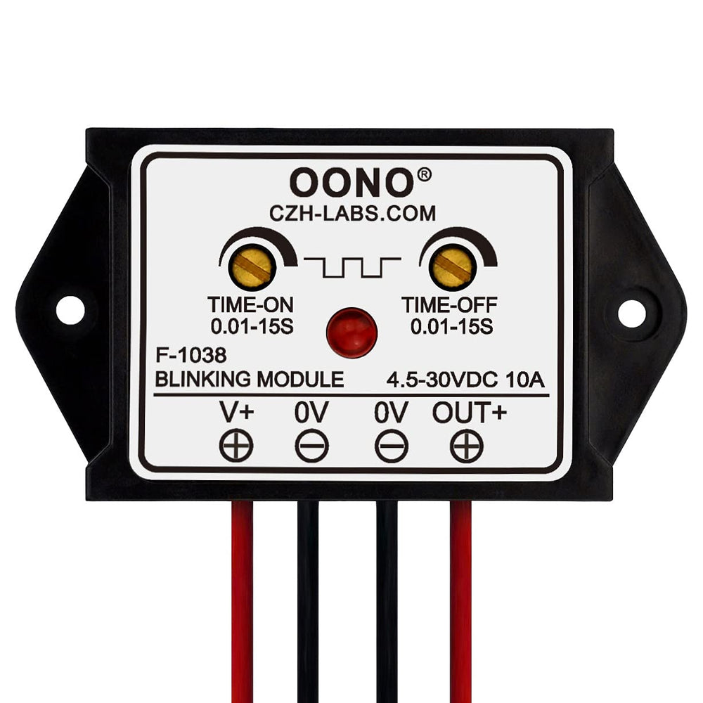 OONO DC flasher module front view shows compact design for space-saving installations.