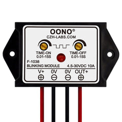 OONO DC flasher module front view shows compact design for space-saving installations.