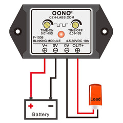 OONO DC flasher module side wiring demonstrates easy, reliable connections.