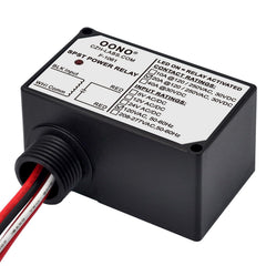 OONO relay module with 1/2-inch mounting nipple enables flexible installation in boxes or panels.