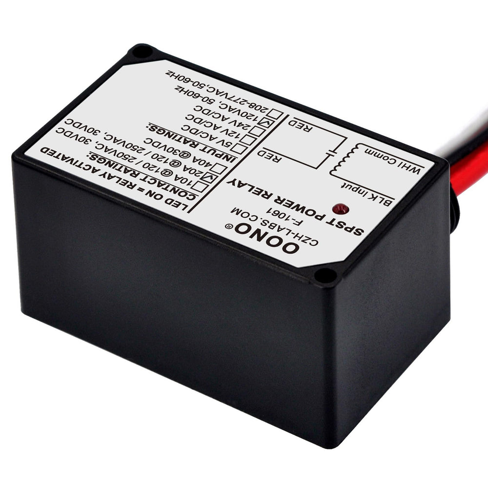 OONO relay module wiring exit supports easy pre-wired installation to a junction box.