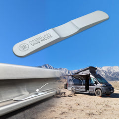 OpenGlass Van Mods sliding door stopper enables privacy at campsites.