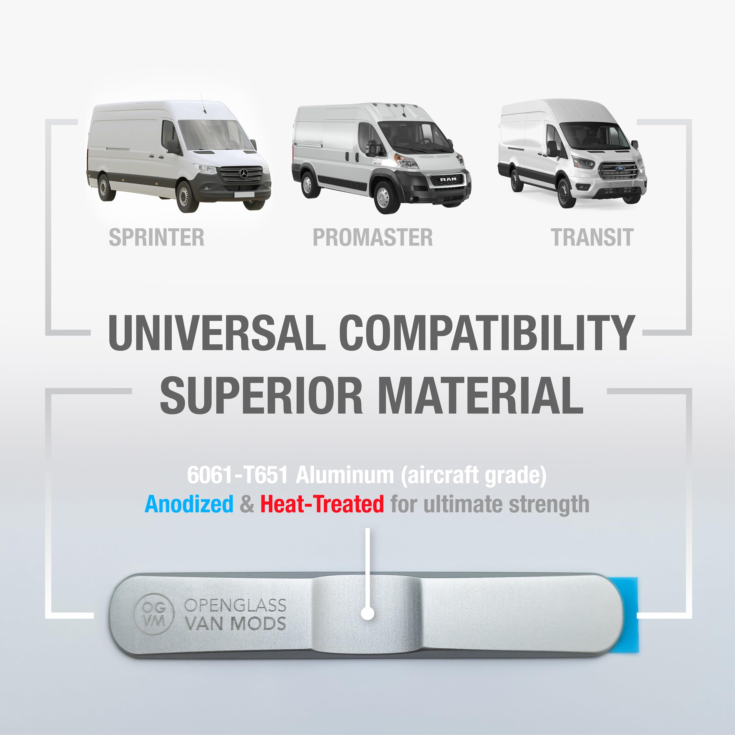 OpenGlass Van Mods universal-fit stopper works with Sprinter, Promaster, and Transit.