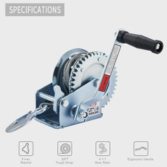 OPENROAD hand-crank winch with 10m cable for easy manual operation.