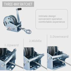 OPENROAD two-way ratchet winch illustration highlighting forward and reverse use.