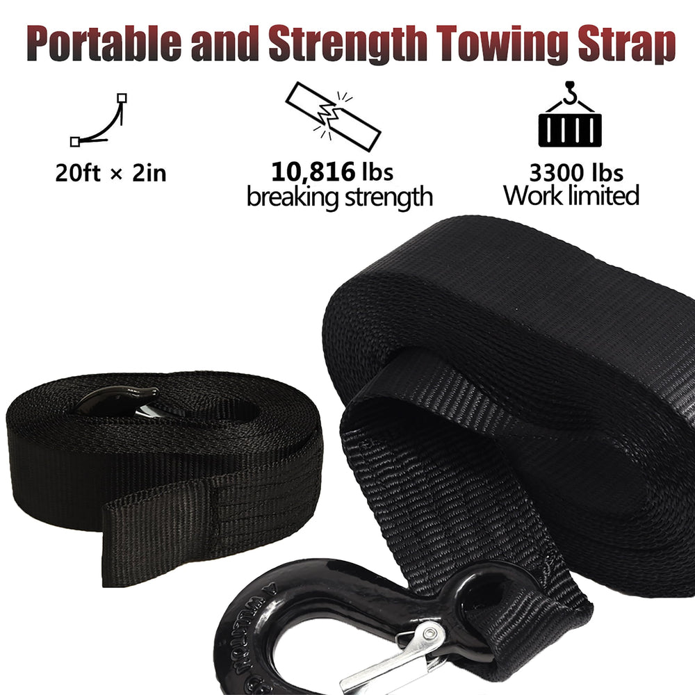 OPISICEN 2-inch by 20-foot winch strap ready for rugged trailers and transports.