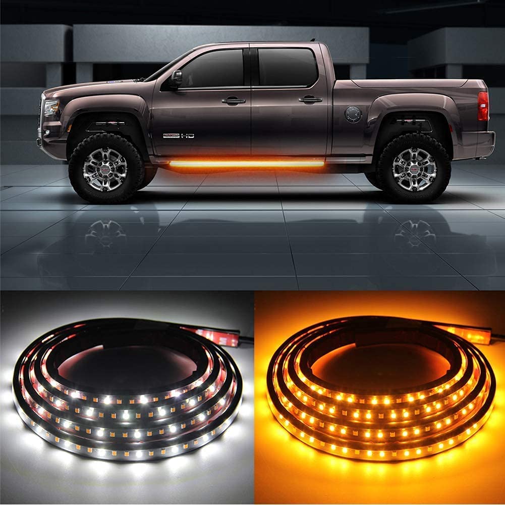 OPL5 70inch running board light strip with amber and white LEDs for versatile vehicle lighting.