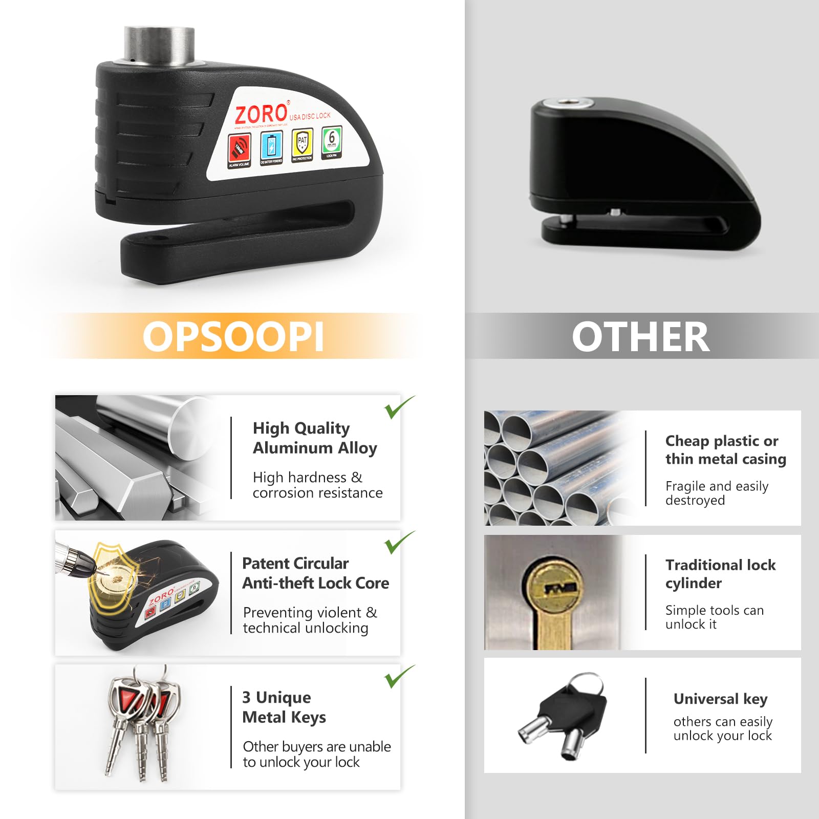 OPSOOPI lock offers alarm and silent modes for flexible security.