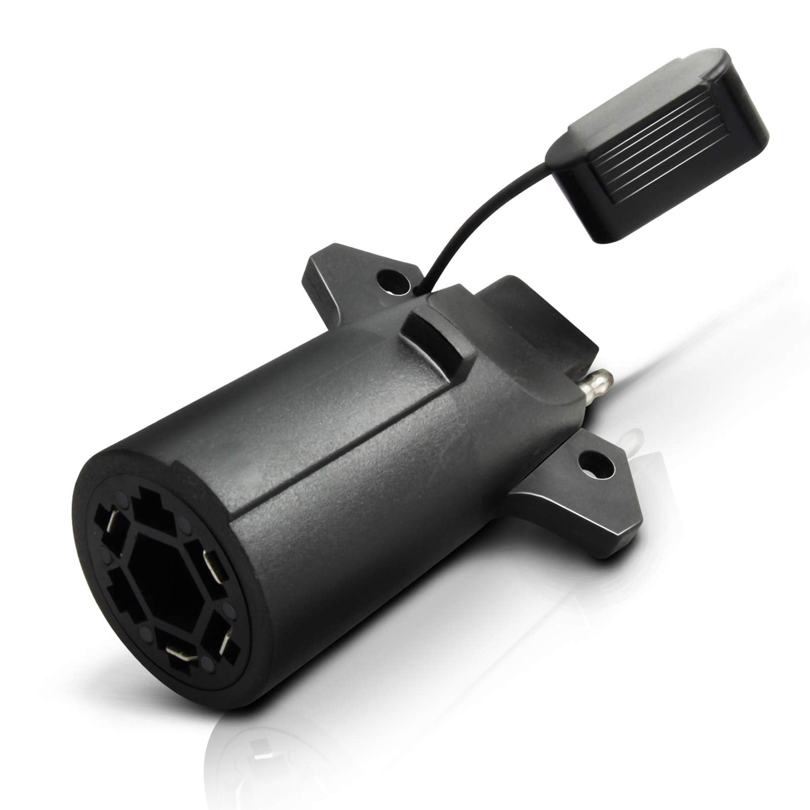 OPT7 7-pin to 4-pin adapter with secure tab for reliable trailer lighting.