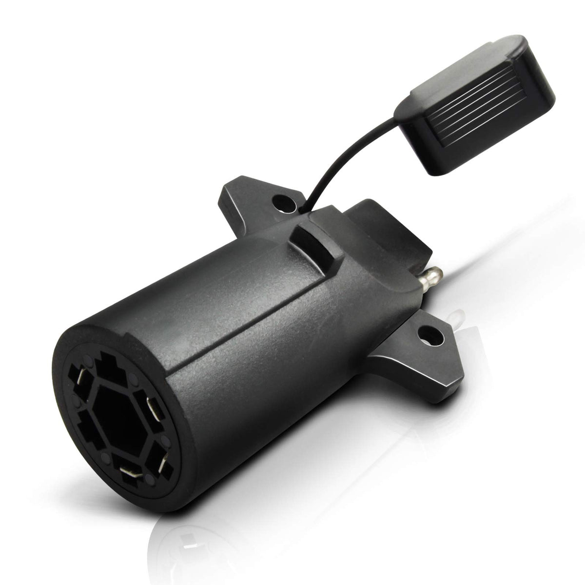 OPT7 7-pin to 4-pin adapter with secure tab for reliable trailer lighting.