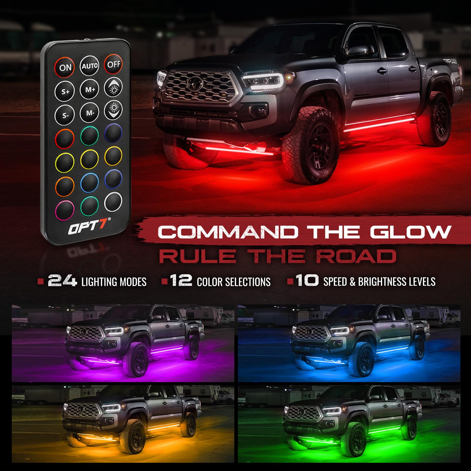 Demo of 12 colors and 24 dynamic modes on the truck lights.
