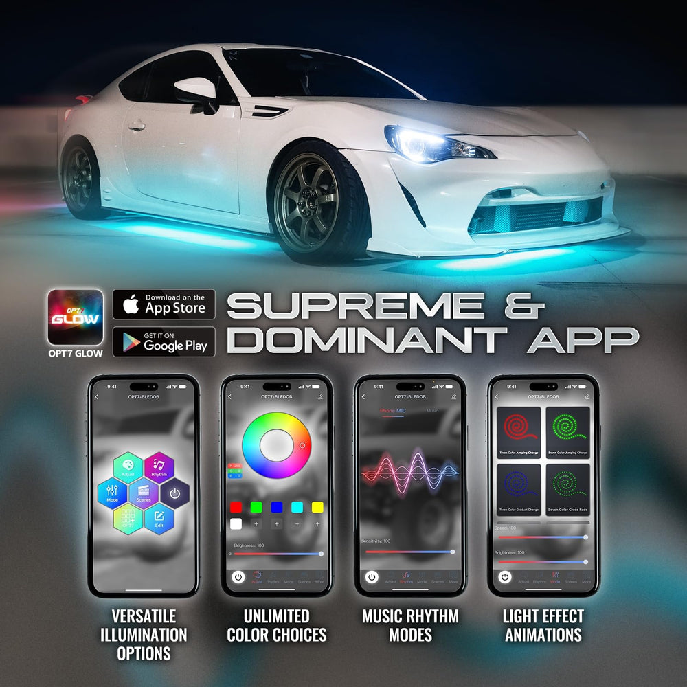 OPT7 Aura app control interface demonstrates easy on-the-go customization.