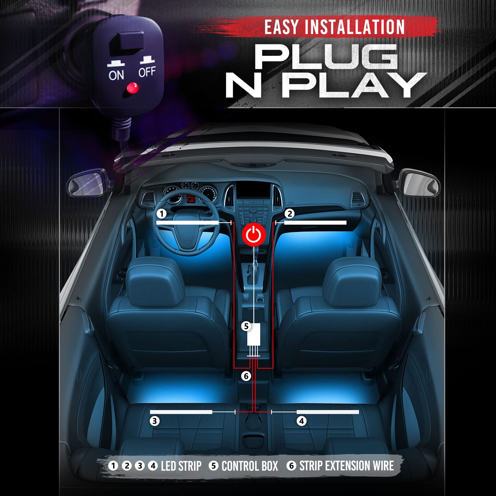 OPT7 Aura flexible strips bend to fit dashboards and door panels.