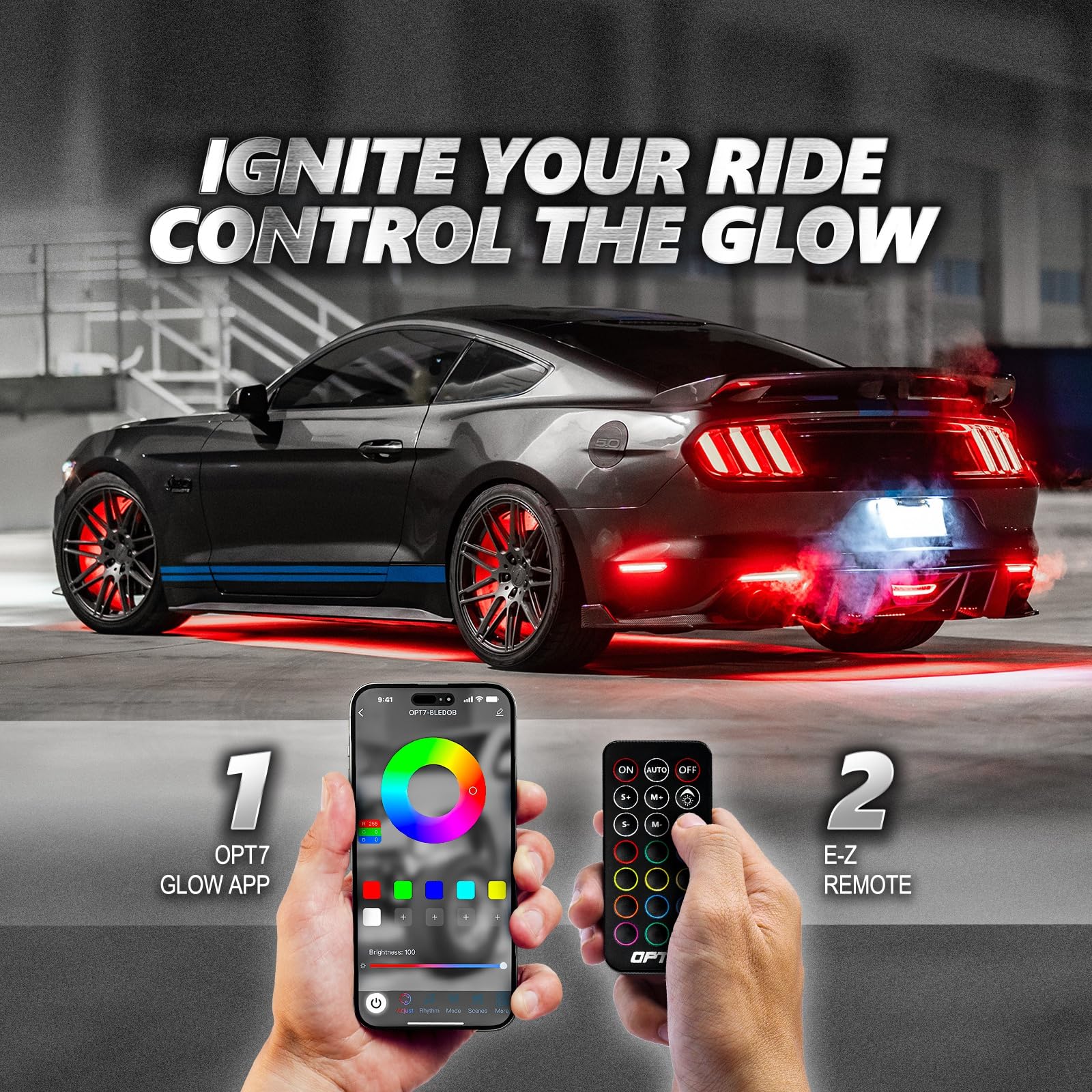OPT7 Aura Pro handheld remote offers quick lighting changes from any seat.