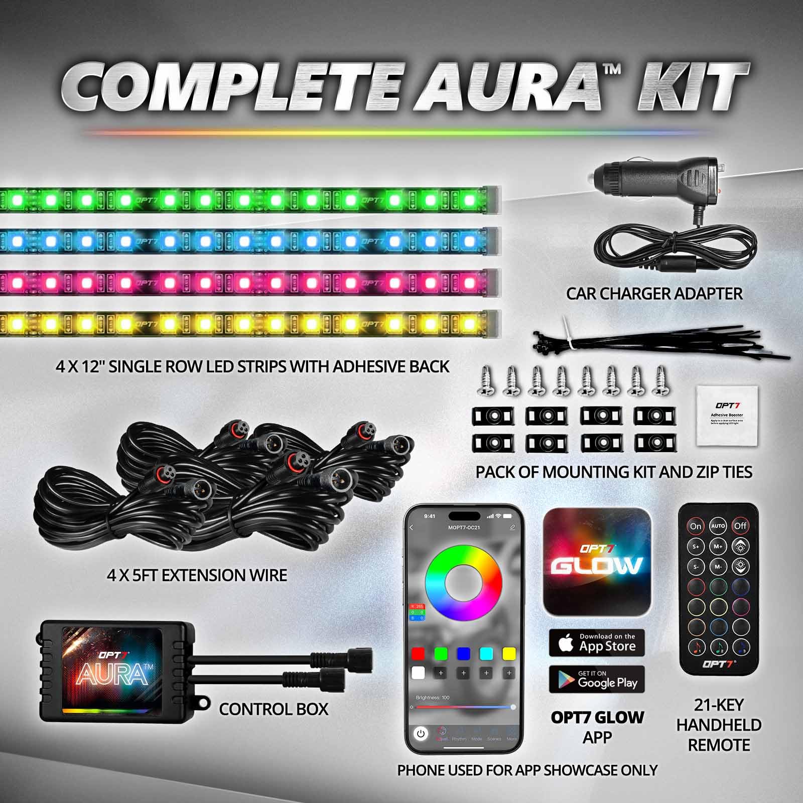 OPT7 Aura Pro universal-fit strip adapts to most vehicles.
