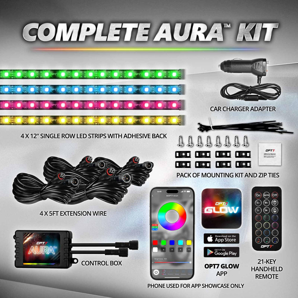 OPT7 Aura Pro universal-fit strip adapts to most vehicles.