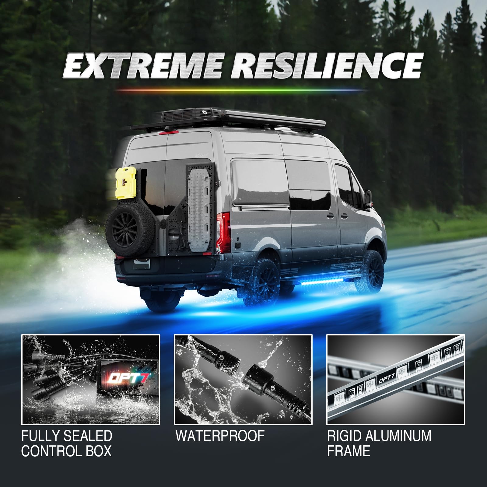 OPT7 Aura Pro IP67 waterproof LED bar withstands rain and dust.