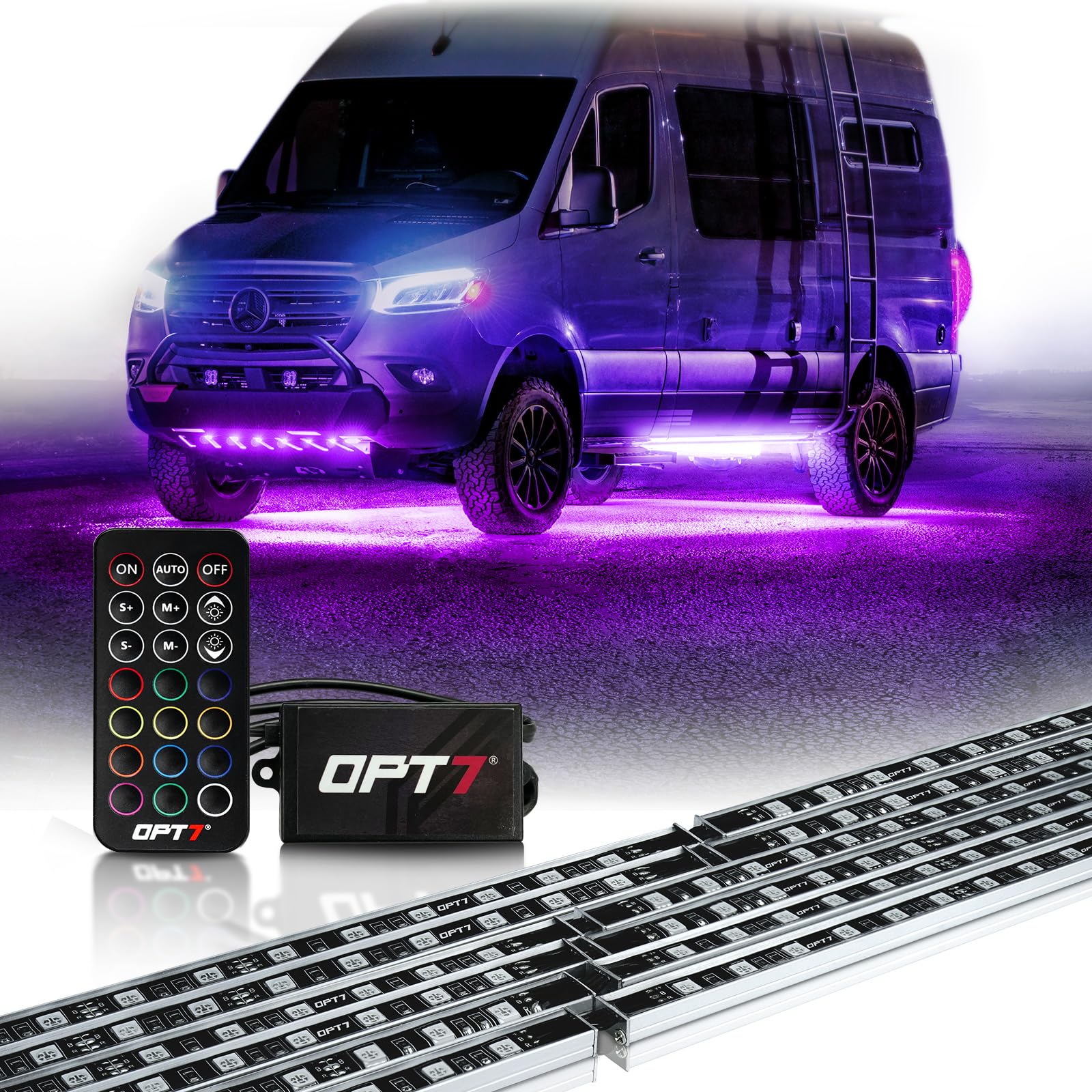 OPT7 Aura RV underglow LED bar with remote for customizable colors