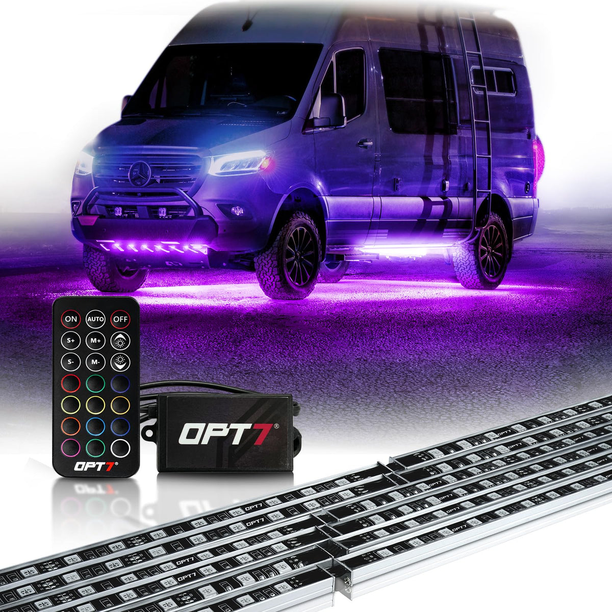 OPT7 Aura RV underglow LED bar with remote for customizable colors