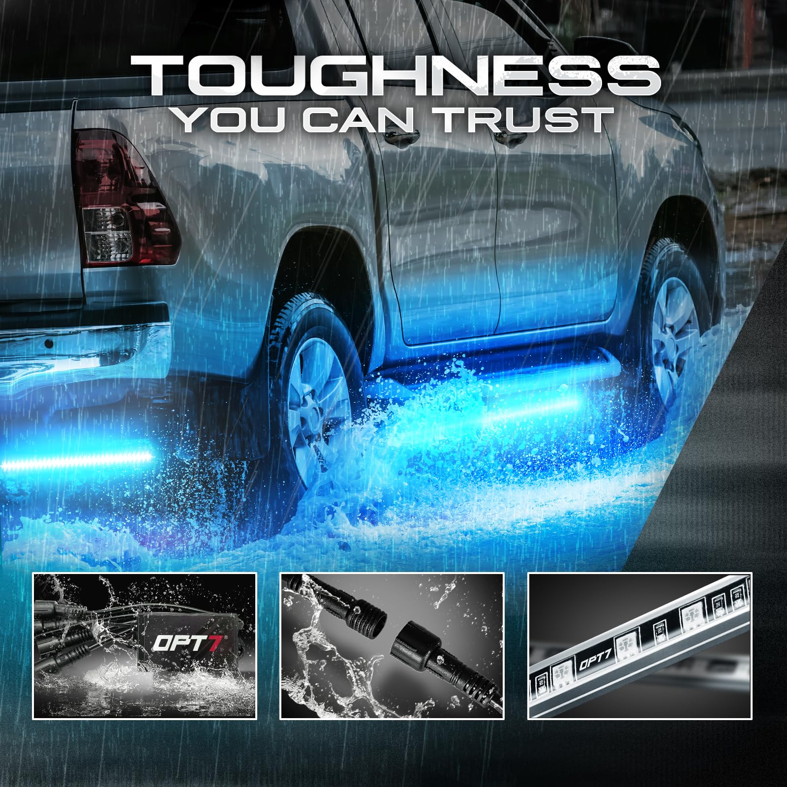 Weatherproof sealed aluminum construction resists moisture and debris.