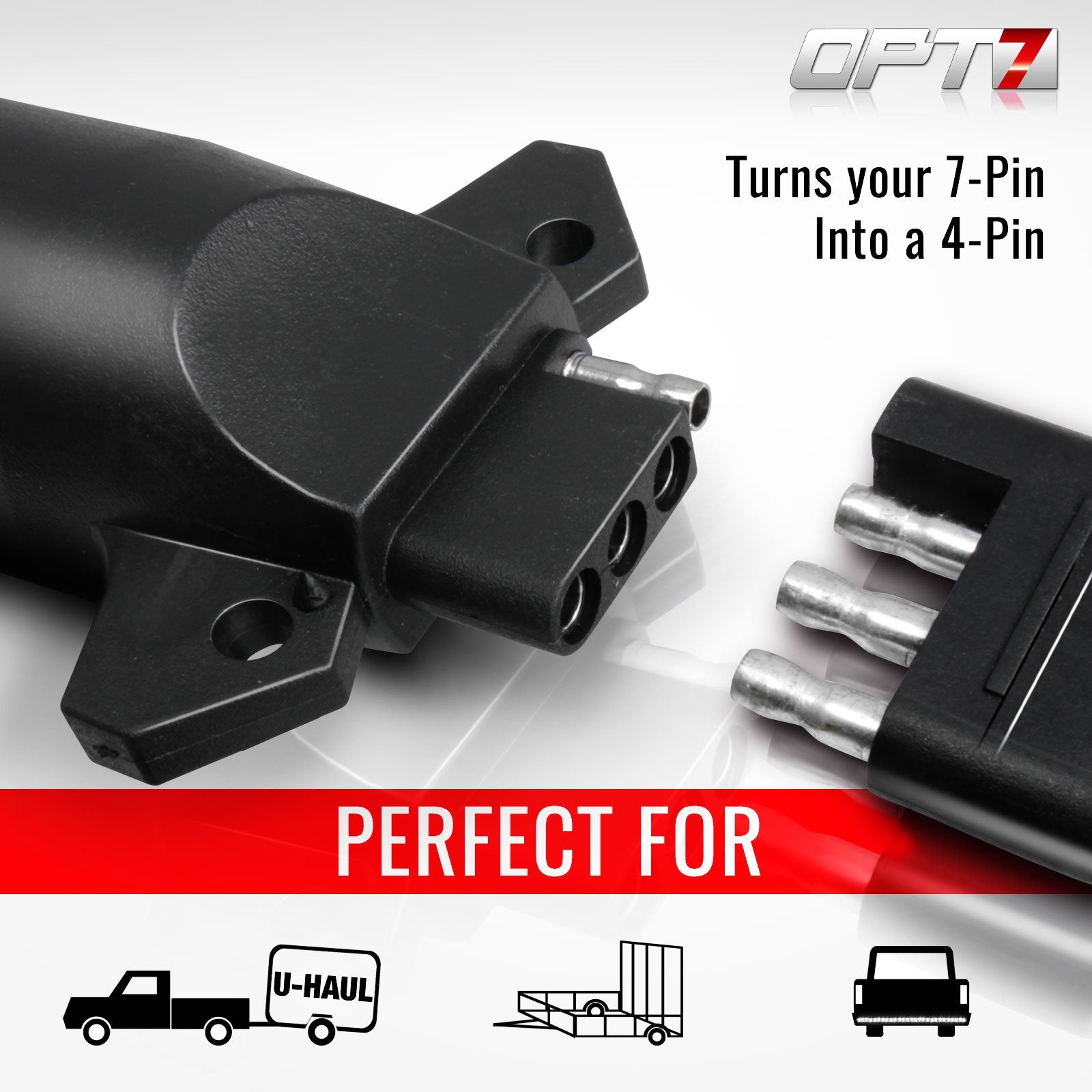 OPT7 compact 3.75-inch trailer adapter fits easily in a truck toolbox.