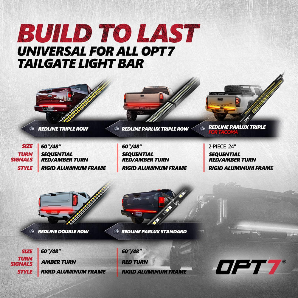 OPT7 Plug-n-play tailgate adapter simplifies setup on Tacoma, Tundra, and various pickups.