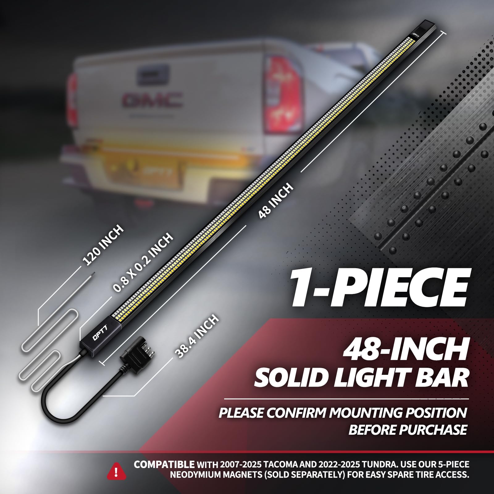 OPT7 Redline 48 tailgate bar rear view highlighting bright signals for enhanced night visibility.