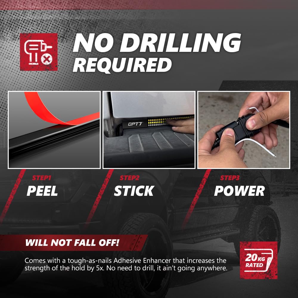 OPT7 Redline 48 triple-row LED strip emphasizes continuous illumination for safer stopping and turning.