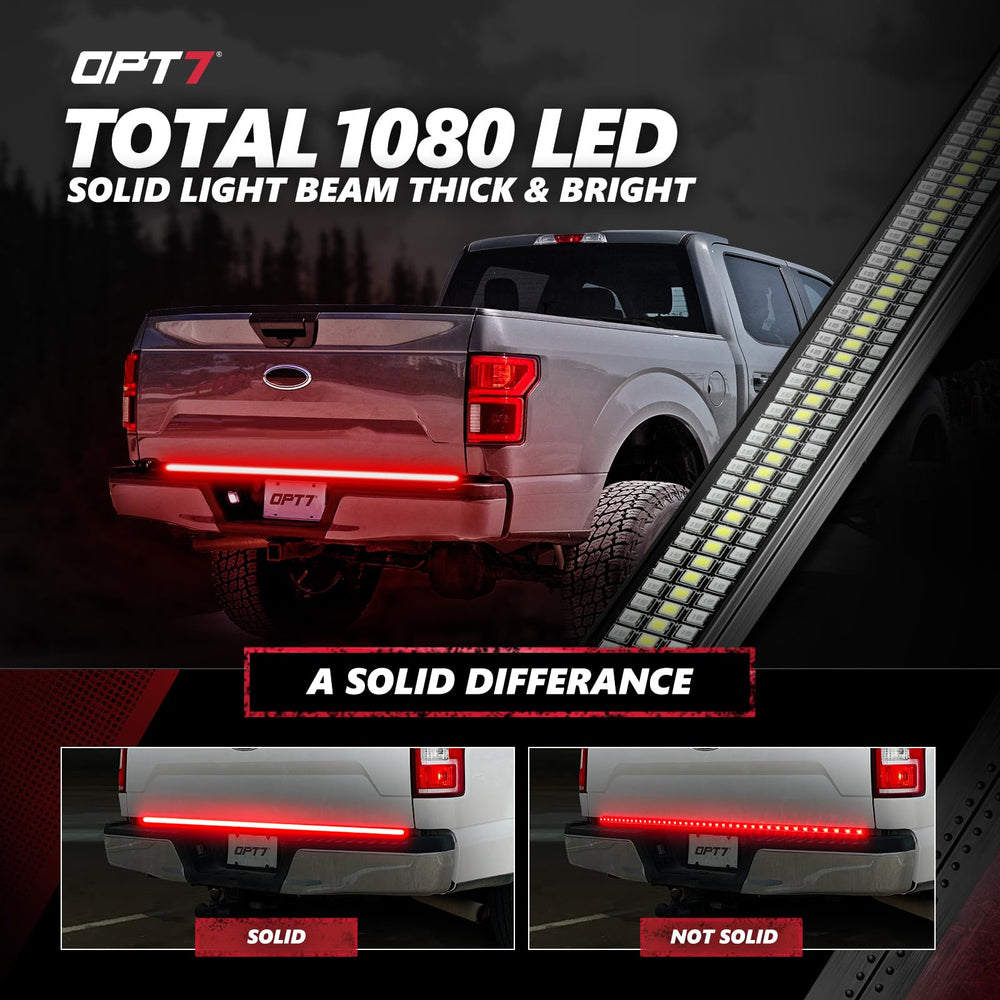 OPT7 Redline 60-Inch tailgate light bar adhesive tape mounting for quick setup