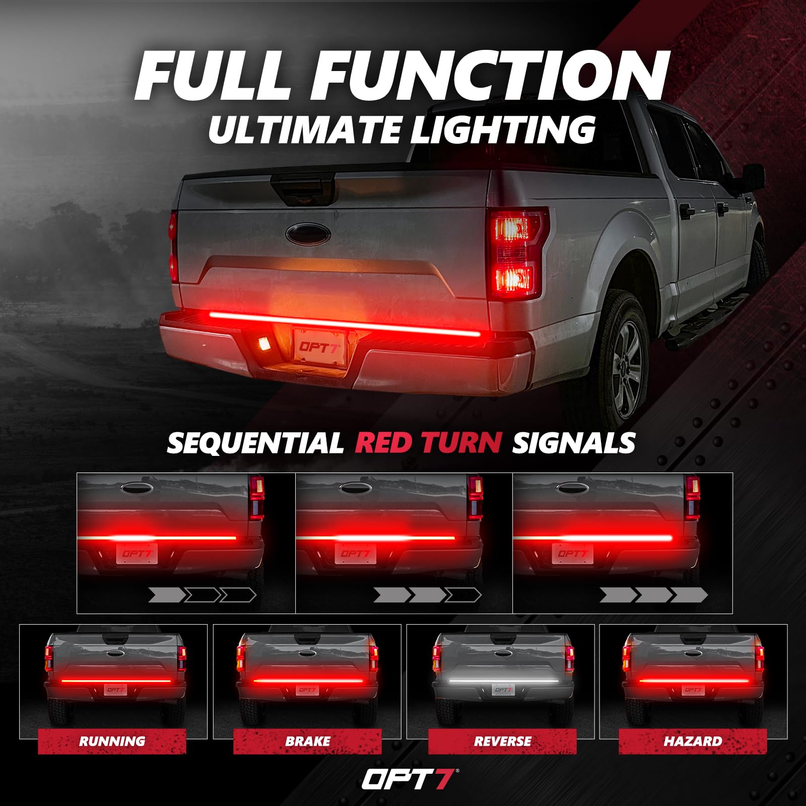 OPT7 Redline 60-Inch tailgate light bar easy installation with plug-and-play options
