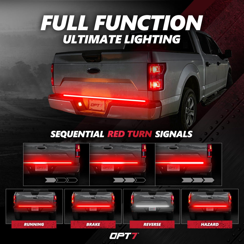 OPT7 Redline 60-Inch tailgate light bar easy installation with plug-and-play options