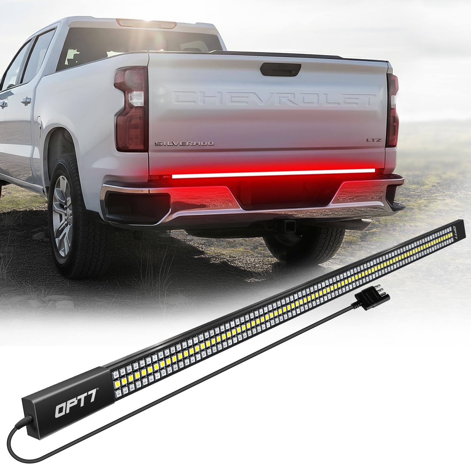 OPT7 Redline 60-Inch tailgate light bar rear view improves nighttime visibility
