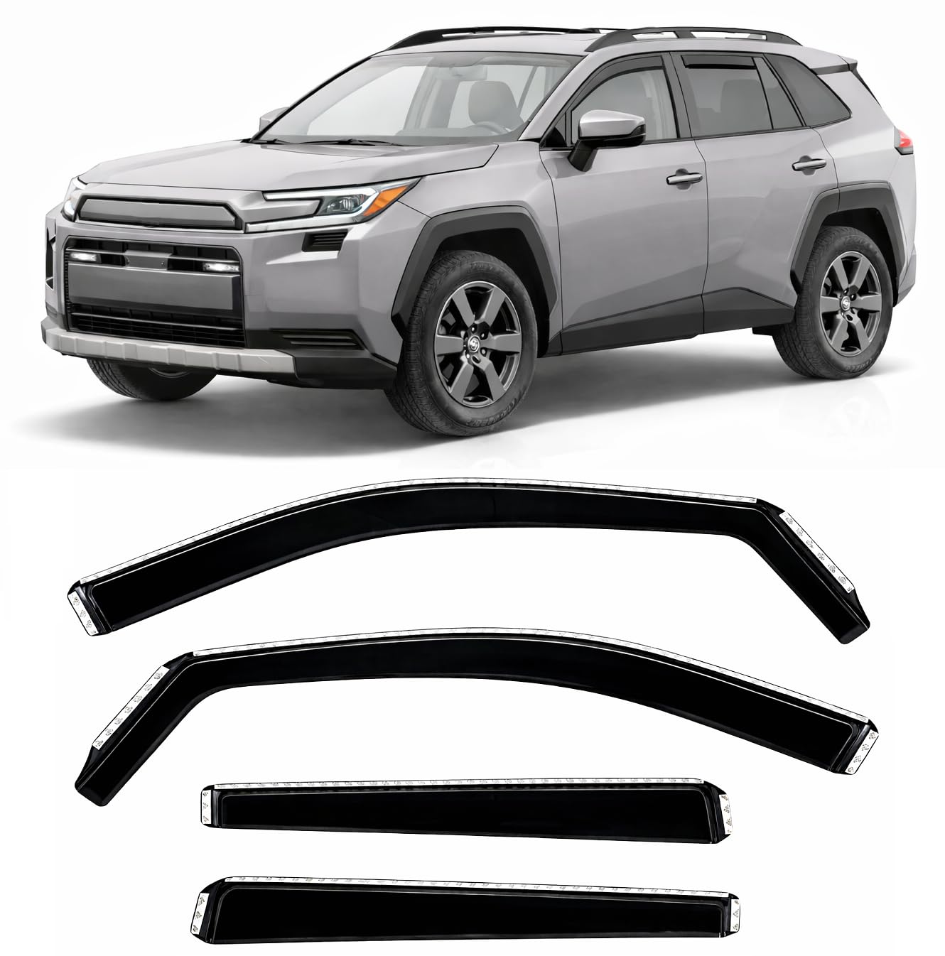 Optimal Co Rav4 in-channel rain guard close-up mostrando protección duradera y resistente a UV