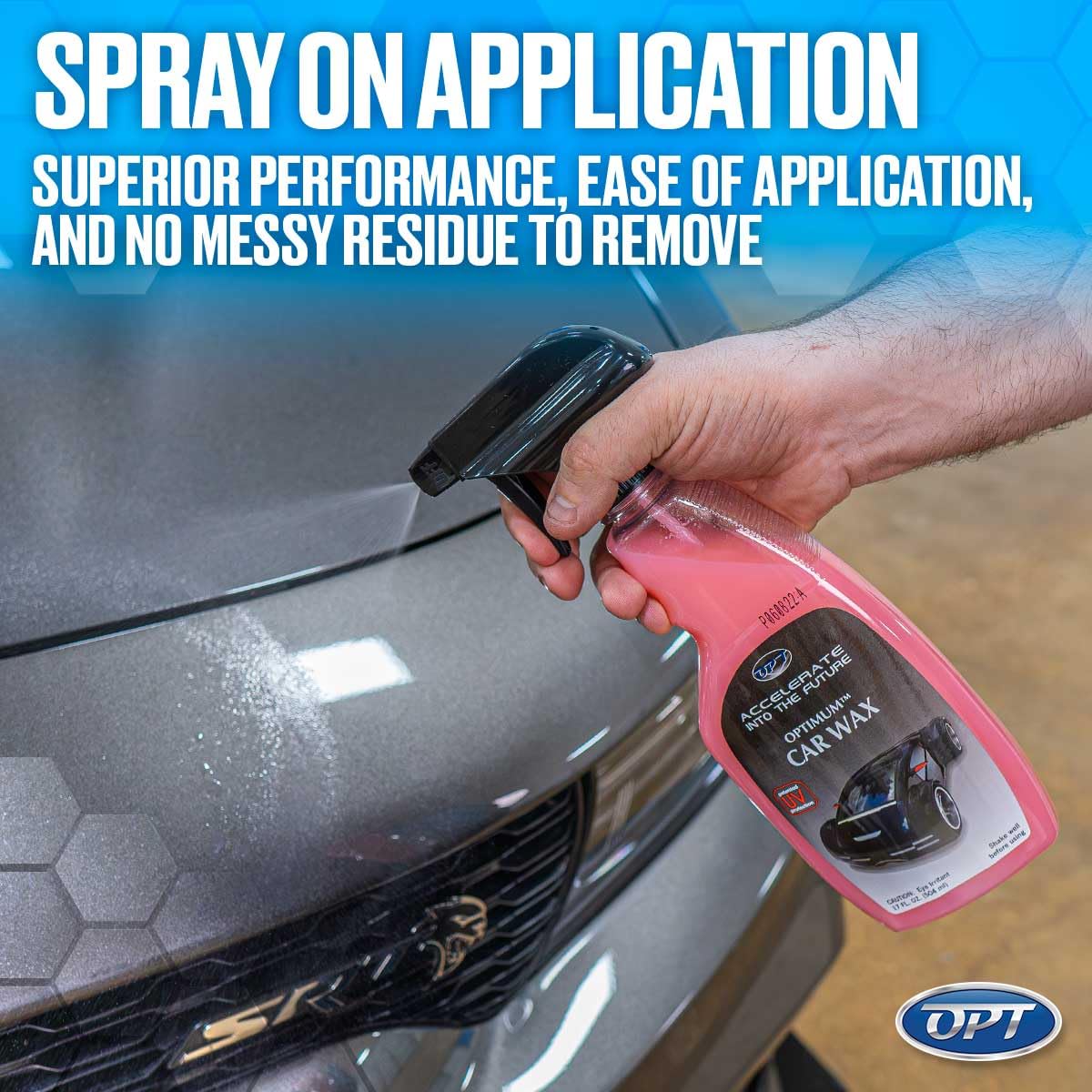 Optimum Car Wax applied on paint surface delivering a glossy shine.